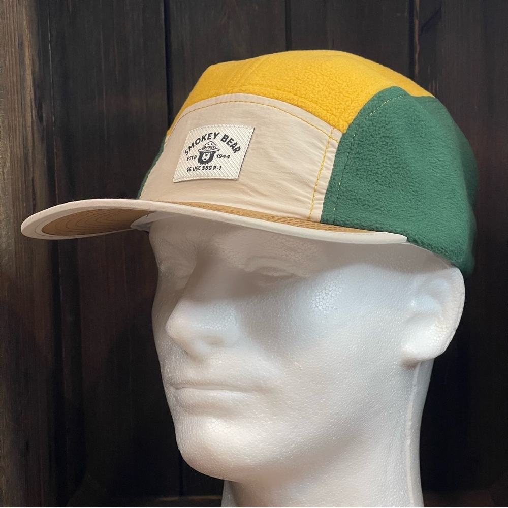 Smokey The Bear 5 Panel Sherpa Fleece Strapback Hat Cap Patch NEW